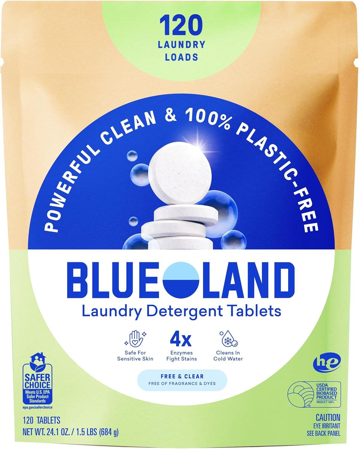 image:imageBLUELAND Laundry Detergent Tablets 36 Count PlasticFree EcoFriendly Pods Sheets Liquid Alternative Fragrance Free and Clear Natural GentleFragrance Free