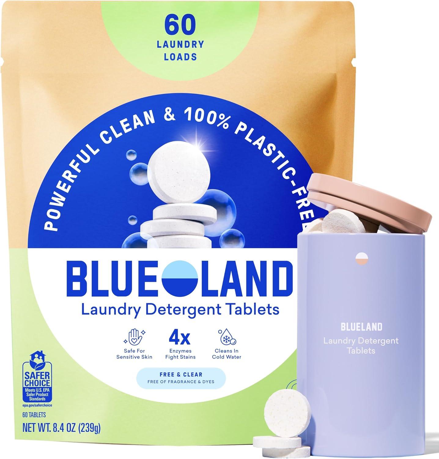 image:imageBLUELAND Laundry Detergent Tablets 36 Count PlasticFree EcoFriendly Pods Sheets Liquid Alternative Fragrance Free and Clear Natural GentleFragrance Free