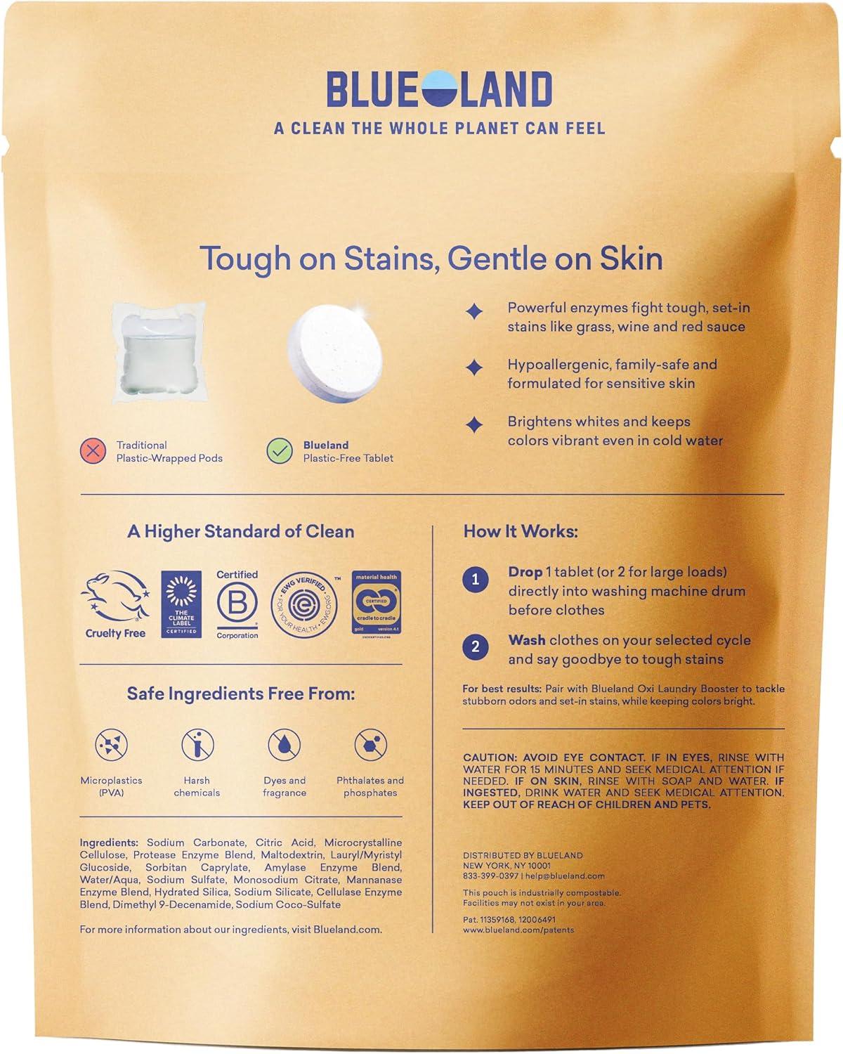 image:imageBLUELAND Laundry Detergent Tablets 36 Count PlasticFree EcoFriendly Pods Sheets Liquid Alternative Fragrance Free and Clear Natural GentleFragrance Free