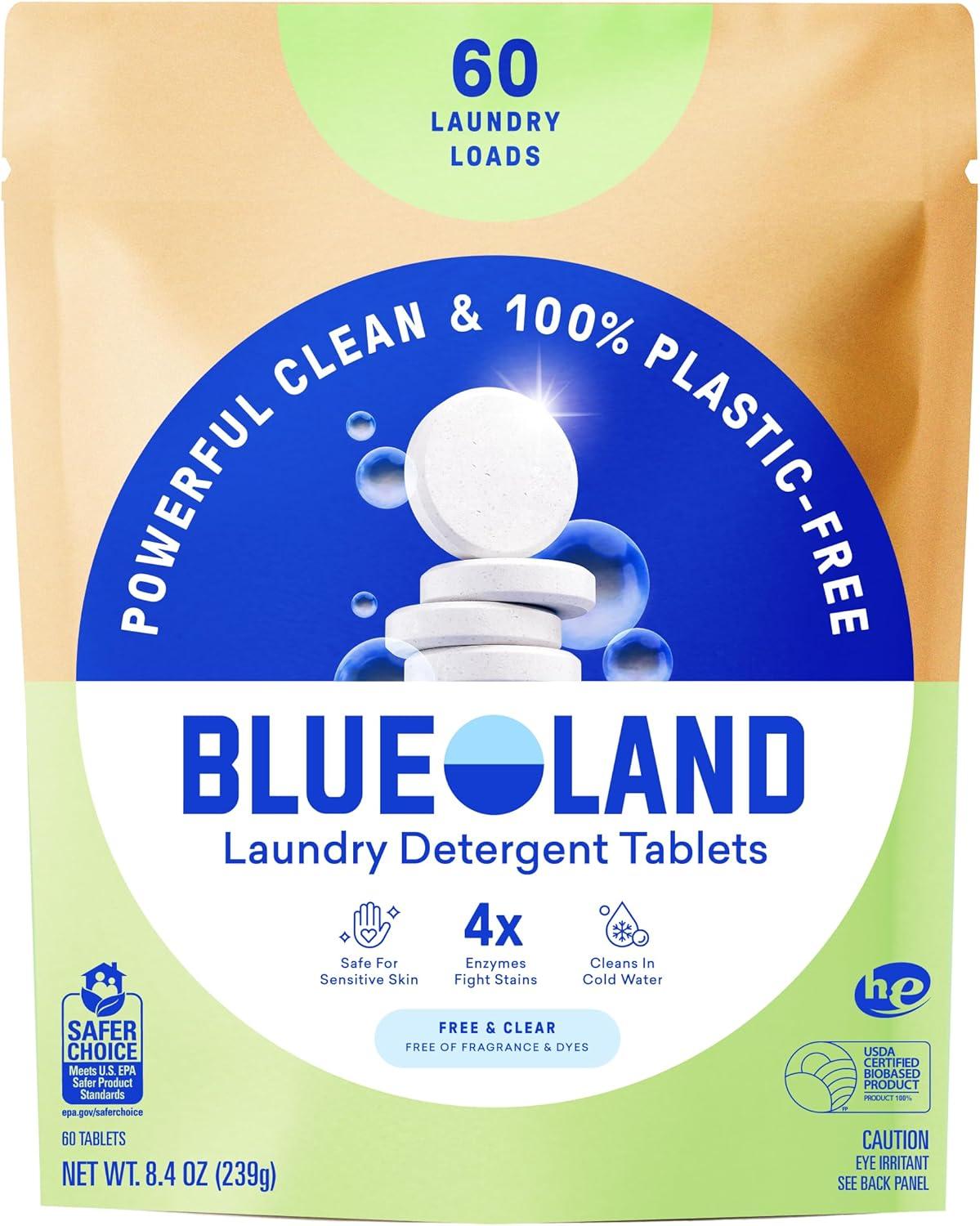 image:imageBLUELAND Laundry Detergent Tablets 36 Count PlasticFree EcoFriendly Pods Sheets Liquid Alternative Fragrance Free and Clear Natural GentleFragrance Free