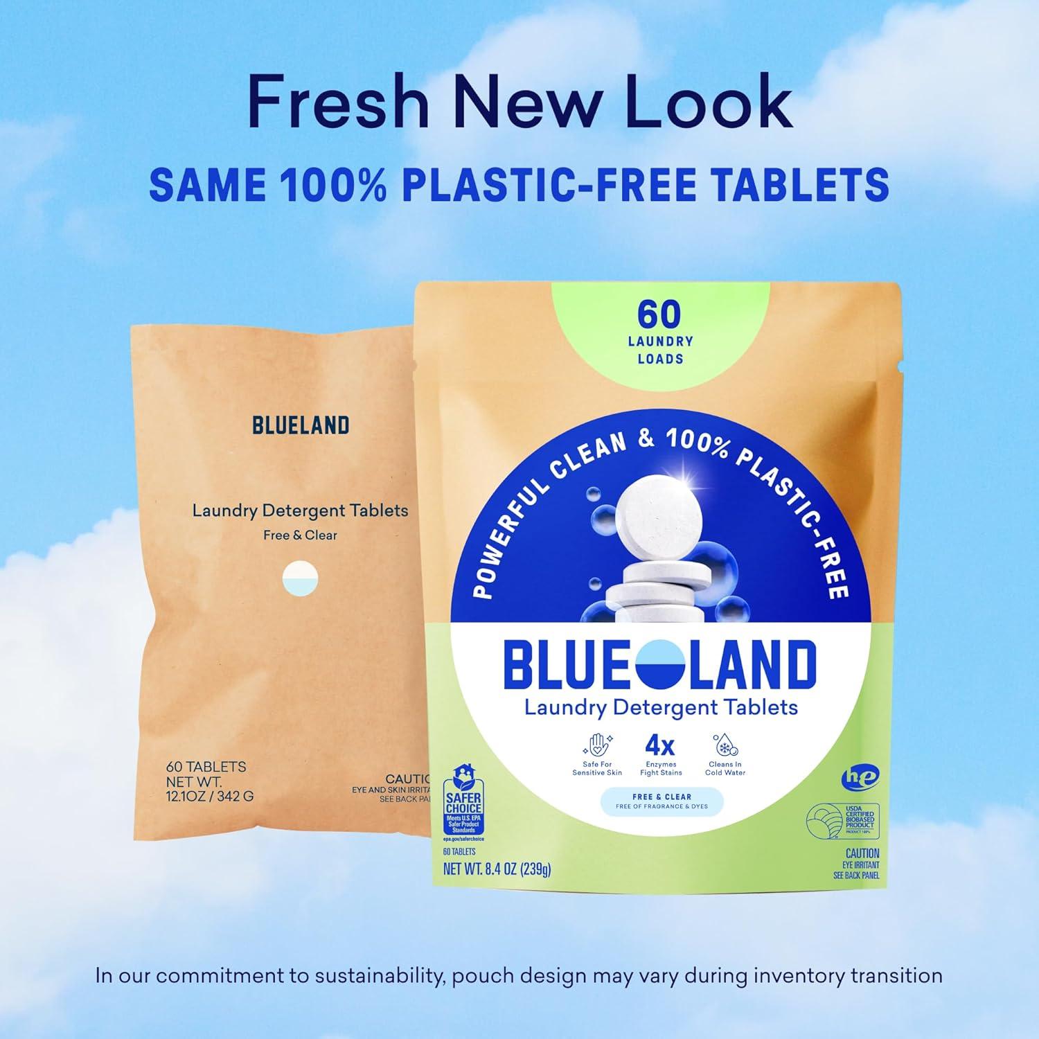 image:imageBLUELAND Laundry Detergent Tablets 36 Count PlasticFree EcoFriendly Pods Sheets Liquid Alternative Fragrance Free and Clear Natural GentleFragrance Free