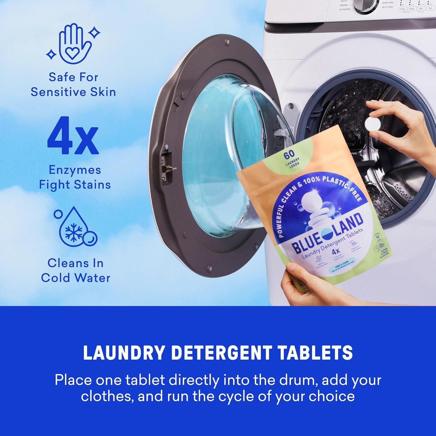 image:imageBLUELAND Laundry Detergent Tablets 36 Count PlasticFree EcoFriendly Pods Sheets Liquid Alternative Fragrance Free and Clear Natural GentleFragrance Free