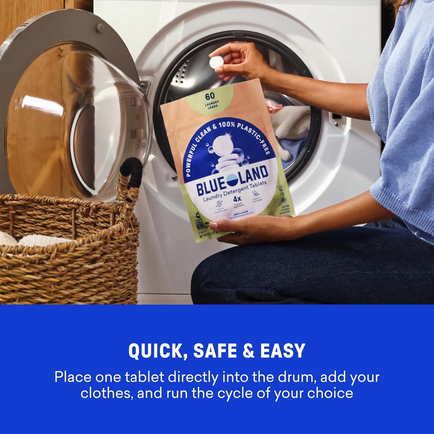 image:imageBLUELAND Laundry Detergent Tablets 36 Count PlasticFree EcoFriendly Pods Sheets Liquid Alternative Fragrance Free and Clear Natural GentleFragrance Free