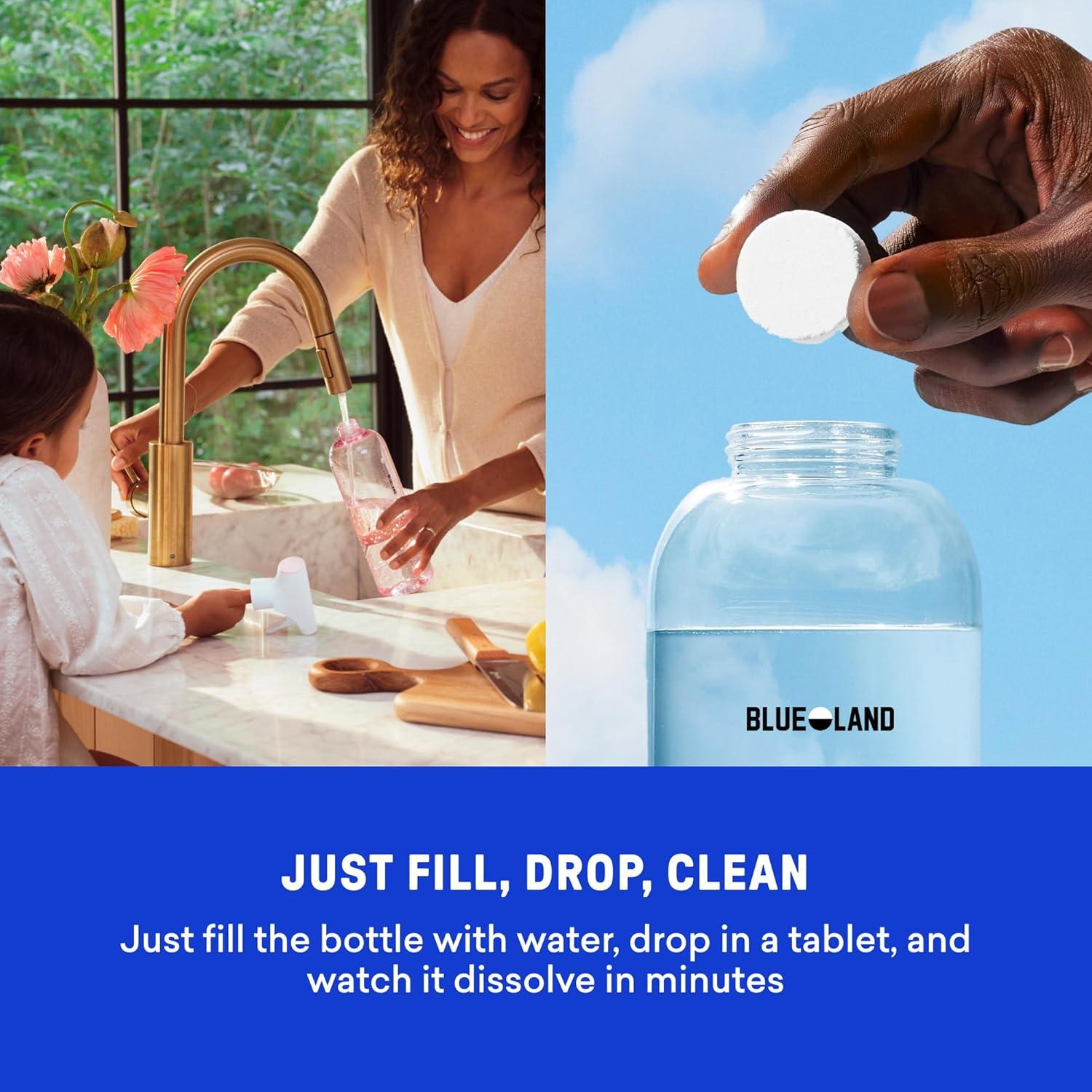 image:imageBLUELAND Clean Home Kit 3 Reusable Bottles with 3 Tablets Makes 1 Bottle Each of Foaming Hand Soap Multisurface Cleaner Bathroom Cleaner