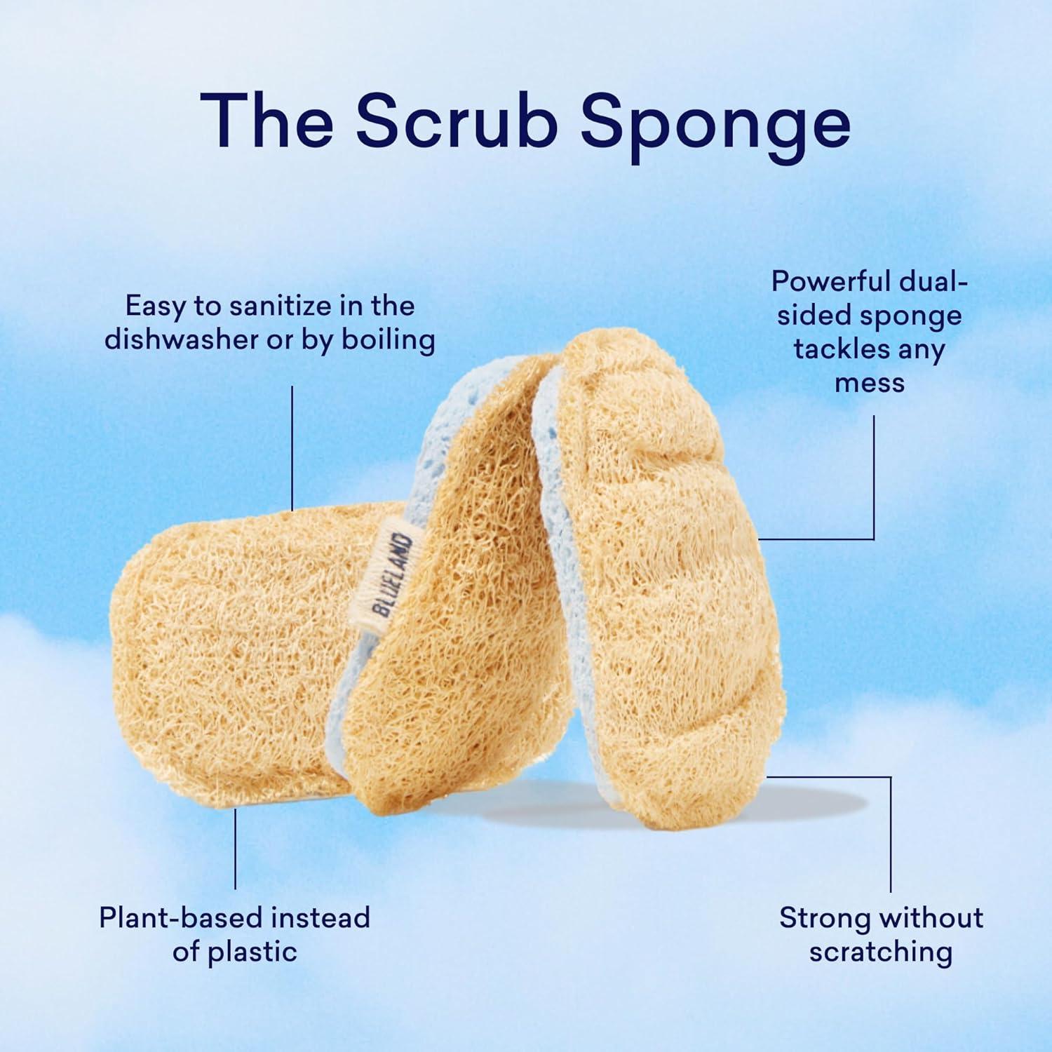 image:imageBLUELAND Scrub Sponge 3Pack DualSided Dish Loofah PlasticFree PlantBased Kitchen Scrubbing NonScratch
