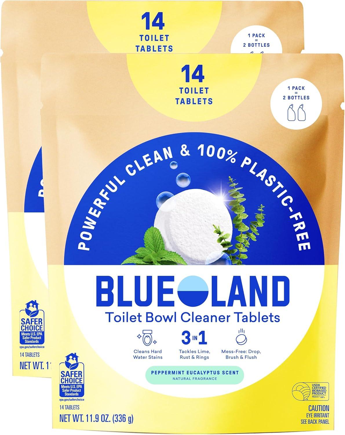 image:imageBLUELAND Toilet Bowl Cleaner Tablets Starter Set 14 Count with Tin Peppermint Eucalyptus PlasticFree No Harsh Chemicals PlantBasedPeppermint Eucalyptus