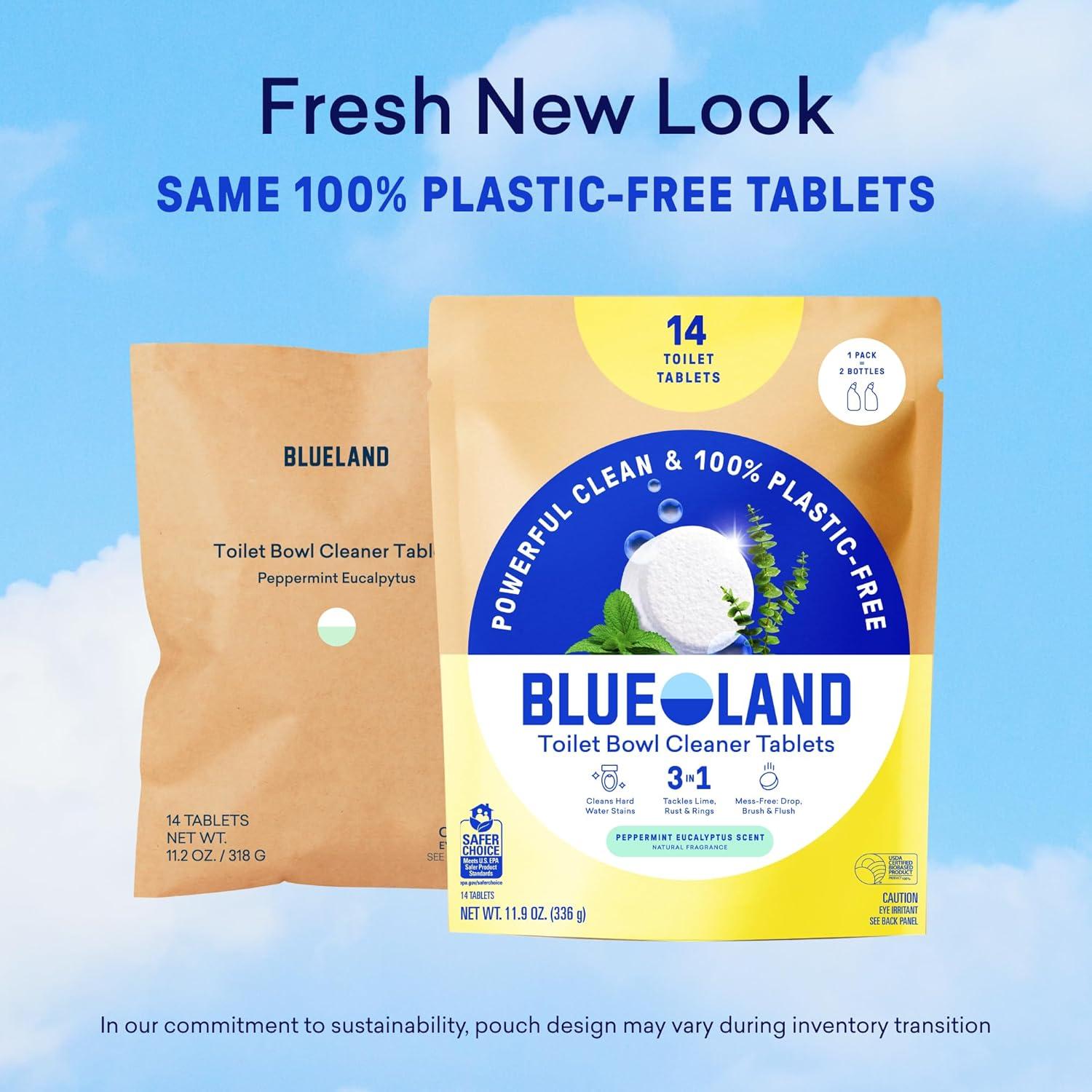 image:imageBLUELAND Toilet Bowl Cleaner Tablets Starter Set 14 Count with Tin Peppermint Eucalyptus PlasticFree No Harsh Chemicals PlantBasedPeppermint Eucalyptus