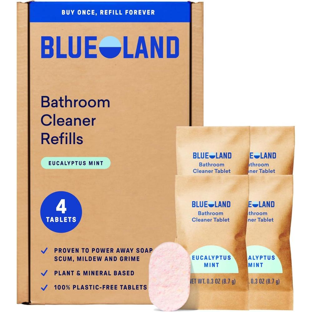 image:imageBLUELAND Bathroom Cleaner 4Pack Refill Eucalyptus Mint Scent EcoFriendly Cleaning Supplies 4 x 24 Fl oz4 Tablets