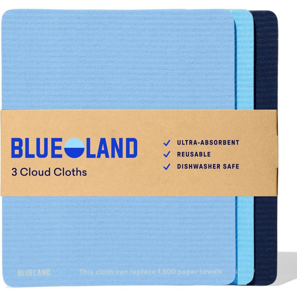 image:imageBLUELAND Cloud Cloth 3Pack Reuseable Paper Towel Replacement Natural Swedish Dish Kitchen Sponge3 Pack