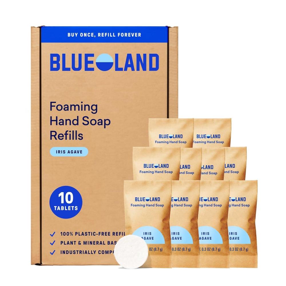 image:imageBLUELAND Foaming Hand Soap Refill Tablets 10Pack Iris Agave Scent Eco Friendly Cleaning Products 10 x 9 Fl ozIris Agave