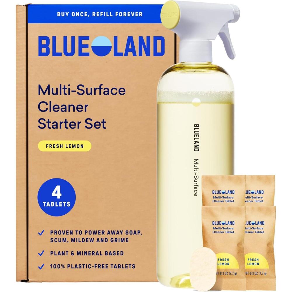 image:imageBLUELAND Multisurface Cleaner 4Pack Refill Fresh Lemon Scent AllPurpose EcoFriendly Cleaning Supplies 4 x 24 Fl ozStarter Set