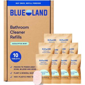 BLUELAND Bathroom Cleaner, 4-Pack Refill, Eucalyptus Mint Scent, Eco-Friendly Cleaning Supplies, 4 x 24 Fl oz(10 Tablets)