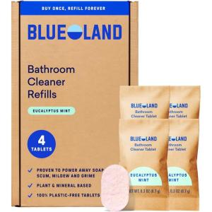 BLUELAND Bathroom Cleaner, 4-Pack Refill, Eucalyptus Mint Scent, Eco-Friendly Cleaning Supplies, 4 x 24 Fl oz(4 Tablets)