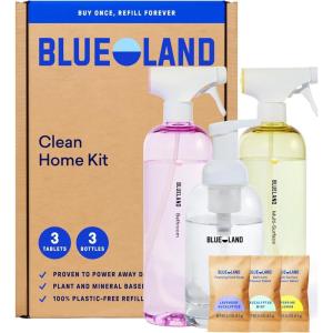 BLUELAND Clean Home Kit, 3 Reusable Bottles with 3 Tablets, Makes 1 Bottle Each of Foaming Hand Soap, Multi-surface Cleaner, Bathroom Cleaner