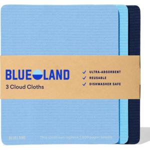 BLUELAND Cloud Cloth, 3-Pack, Reuseable Paper Towel Replacement, Natural Swedish Dish Kitchen Sponge(3 Pack)