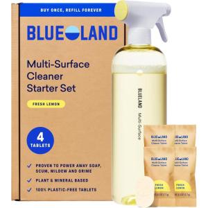 BLUELAND Multi-surface Cleaner, 4-Pack Refill, Fresh Lemon Scent, All-Purpose, Eco-Friendly Cleaning Supplies, 4 x 24 Fl oz(Starter Set)