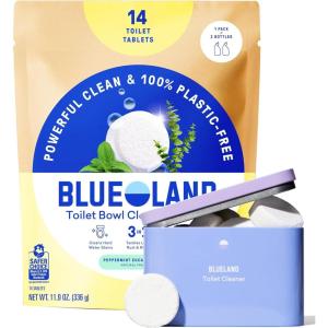 BLUELAND Toilet Bowl Cleaner Tablets, Starter Set, 14 Count with Tin, Peppermint Eucalyptus, Plastic-Free, No Harsh Chemicals, Plant-Based(Peppermint Eucalyptus)