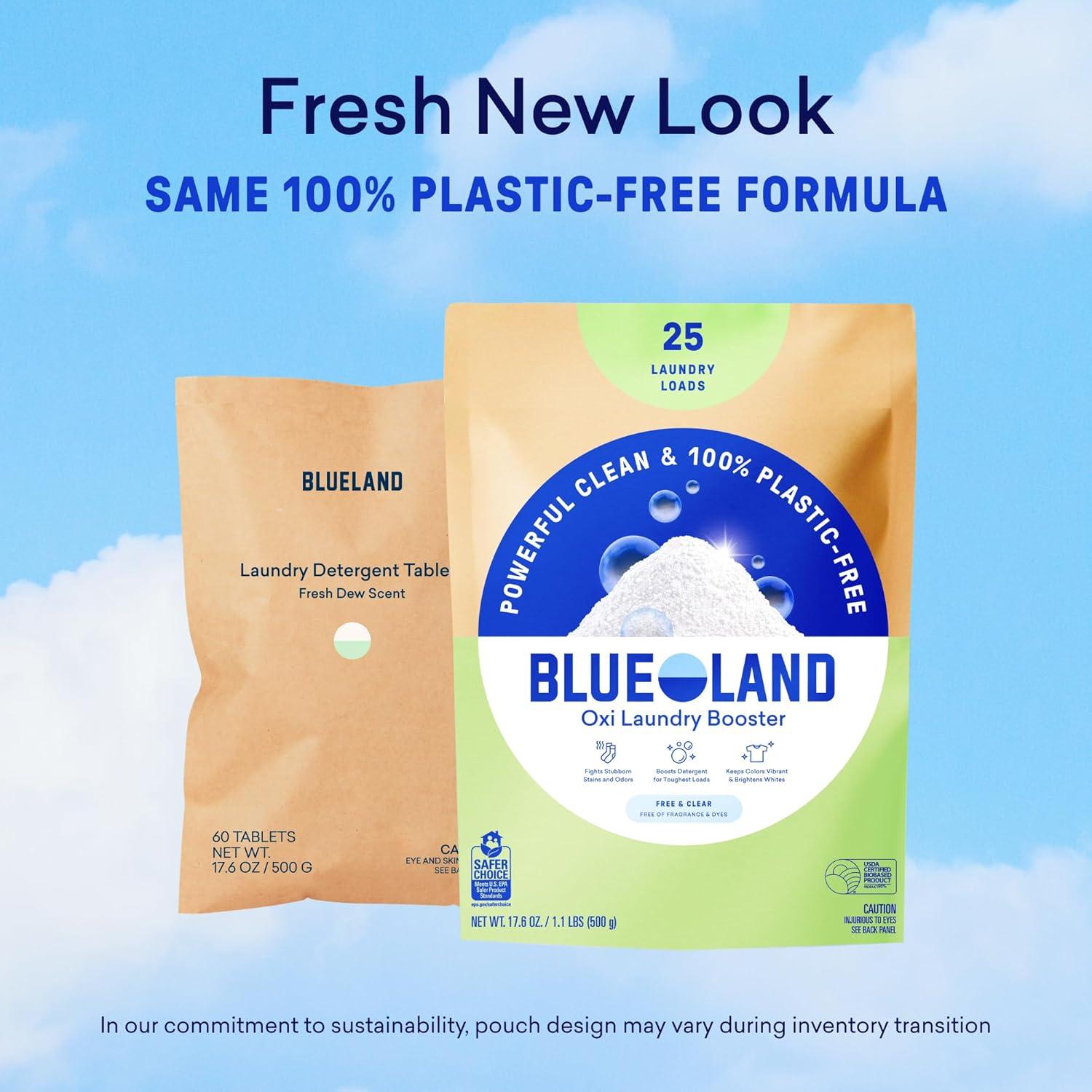 image:imageBLUELAND Oxi Laundry Booster Powder with Tin Starter Set Spring Bloom Scent 25 Loads 176 oz PlasticFree Eco Friendly Oxy Cleaner Stain RemoverClear Skies