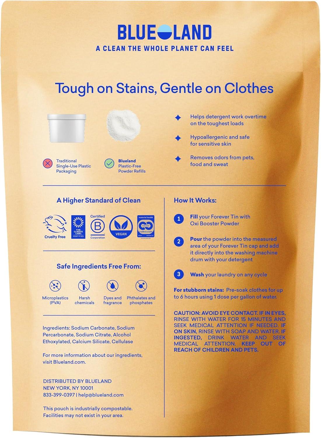 image:imageBLUELAND Oxi Laundry Booster Powder with Tin Starter Set Spring Bloom Scent 25 Loads 176 oz PlasticFree Eco Friendly Oxy Cleaner Stain RemoverClear Skies