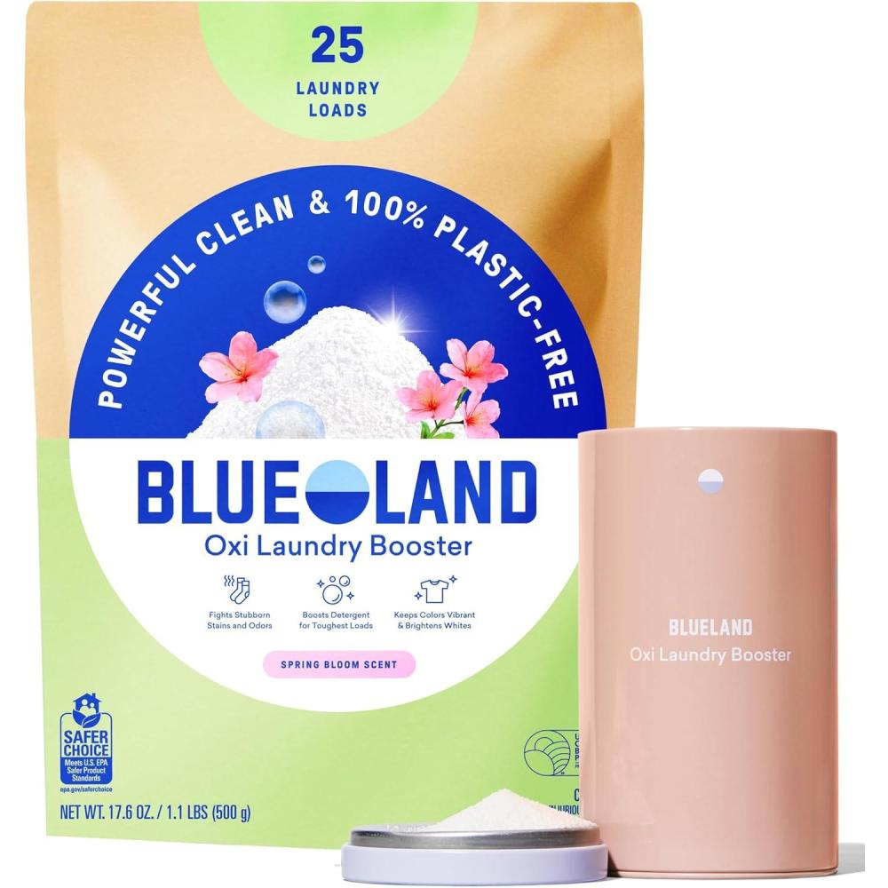 image:imageBLUELAND Oxi Laundry Booster Powder with Tin Starter Set Spring Bloom Scent 25 Loads 176 oz PlasticFree Eco Friendly Oxy Cleaner Stain RemoverSpring Bloom