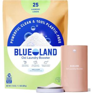 BLUELAND Oxi Laundry Booster Powder with Tin, Starter Set, Spring Bloom Scent, 25 Loads, 17.6 oz, Plastic-Free, Eco Friendly, Oxy Cleaner, Stain Remover(Fragrance Free)