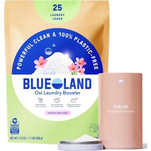 BLUELAND Oxi Laundry Booster Powder with Tin, Starter Set, Spring Bloom Scent, 25 Loads, 17.6 oz, Plastic-Free, Eco Friendly, Oxy Cleaner, Stain Remover(Spring Bloom)